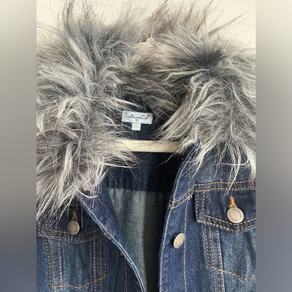 Splendid Girls' Denim Jacket with Faux Fur Collar,  size 10 - Picture 2 of 8
